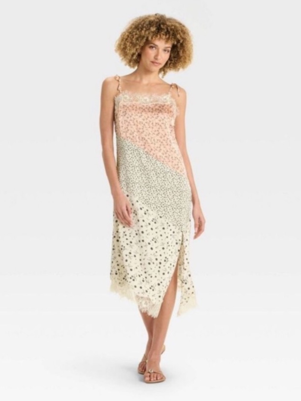Future Collective Midi Slip Dress Blush and Cream Floral Mixed Prints Fairy S